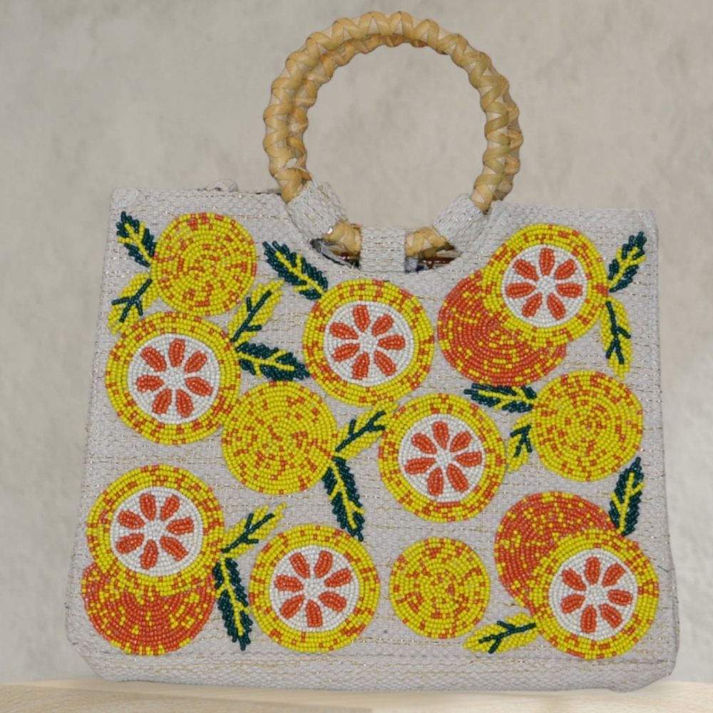 AMERICA & BEYOND Orange & Yellow Lemon Beaded Handbag
